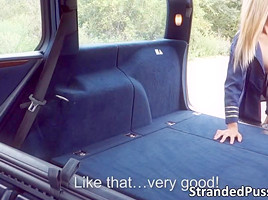 Gorgeous blonde stewardess Christen gets rammed hard in the car