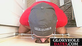 Gray DILF blows and wanks erected gloryhole dick in POV