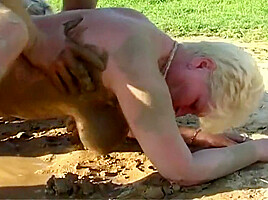 Guy Fucks Horny Old Blonde In Mud Outdoors