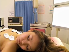Hairy Japanese hottie filled with jizz during medical exam