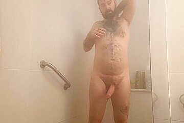 Hairy Man Pees Before Showering And Starts Masturbating Until He