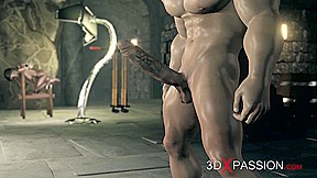Hard fuck in the dungeon! Big hercules plays with a young blonde