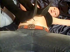 Heels Jabbed into Her Chubby Belly