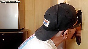 Homemade gloryhole BJ DILF sucking and stroking BFs cock