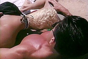 Horny Blonde Maid Helps These Suntanning Dudes Oil Up
