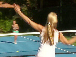 Hot Lesbian Action Outside The Pool