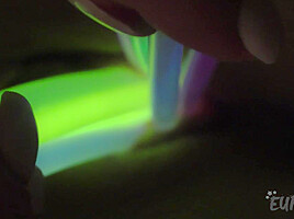 Hot Model Egle Opening Up Her Pussy Wide With Colorful Glowsticks