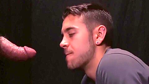 Hot glory hole blowjob and deepthroat with twink and Step daddy