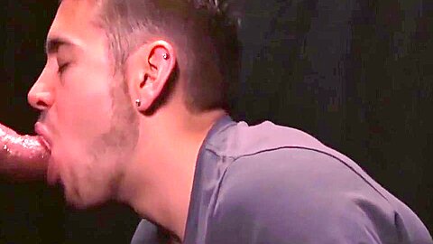 Hot glory hole blowjob and deepthroat with twink and Step daddy