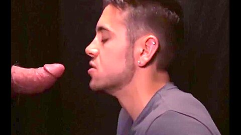 Hot glory hole blowjob and deepthroat with twink and Step daddy