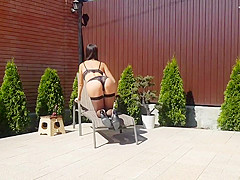 Hot milf walks in the backyard, whips herself and masturbates