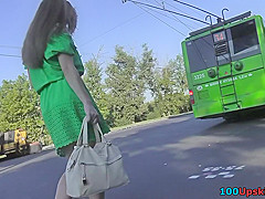 Hot upskirt porn with auburn-hair gal in a public place