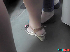 Hot upskirt porn with flabby ass babe in a public place