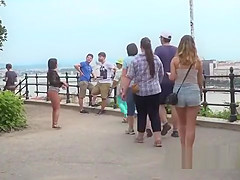 Hungarian slave pussy clamped in public