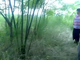 Husband Helps Asian Wife With Grandpa Lover Outdoors