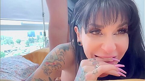 Inked Milf Gagging On Big Black Cock
