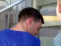 Inked twink cock sucked off before anal pounding