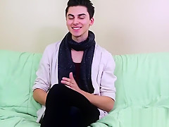 Interview leads to twink masturbating and using a big dildo