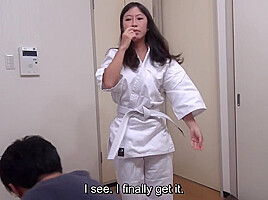 Japanese amateur with a deceptive body shows off judo and big tits
