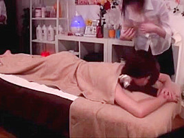 Japanese wife gets massged while husband waits