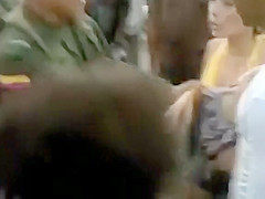 Jealous chicks fighting with their boobs out