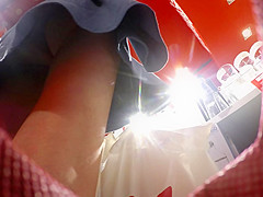 Jeans dress upskirt with pantyhose
