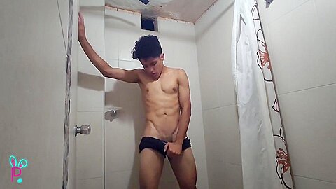 Join The Young Mike To Take A Shower While Touching His Cock