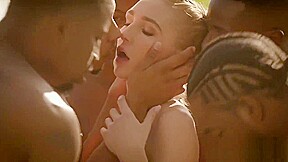 Kendra's white pussy gangbanged by five fat black dongs