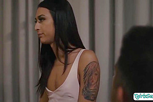 Khloe Kay - Brunette Tattoed Tranny Sucks The Cock Of Her Hunk Friend