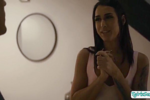 Khloe Kay - Brunette Tattoed Tranny Sucks The Cock Of Her Hunk Friend