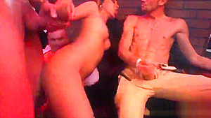 Kissable hotties give a blowjob and enjoy screwing and gangbang