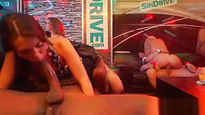 Kissable hotties give a blowjob and enjoy screwing and gangbang