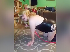Leashed Stepdaughter Crawling To Suck You!