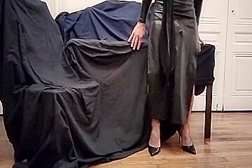 Lenaelle Crossdresser In Black Tight Wetlook Dress High Heels And Stockings Cums After A Show