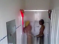 Lesbian ebony teen 18+ caught in shower