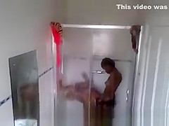 Lesbian ebony teen 18+ caught in shower
