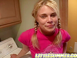 Little Summer Fingering Pussy Closeup in laundry