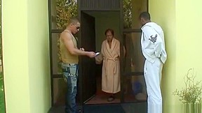 Lonely grandma gets pounded by two buddies