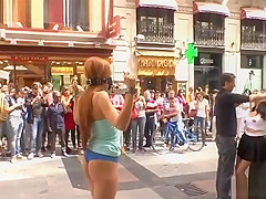 Long haired redhead banged in public bar