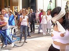 Long haired redhead banged in public bar