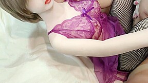Love Doll Hikaru Purple Lingerie And Black Net Tights - Cum Twice