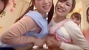 Lucky asian guy with beautiful step sisters
