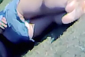 Lying in the park teen 18+ gets her jeans upskirt