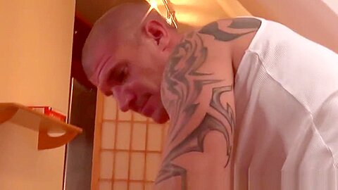 Massaged inked twink gets his dick sucked