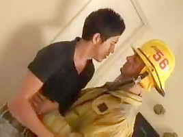 Mature fireman fucks boy