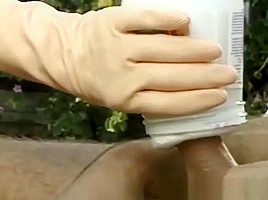 Messy Sloppy Handjob Using Yellow Gloves