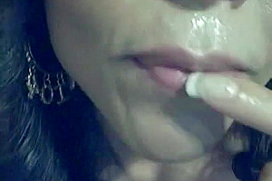 Mexican mature tgirl masturbates and eats cum from her fingers