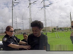 Milf cops take thug up to a rooftop after spying on naked women