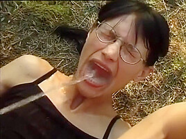 Milf hairy slut Csilla perverse pissing summer sex outdoor