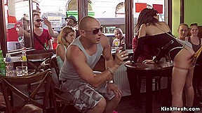 Mistress made babe gangbang in public